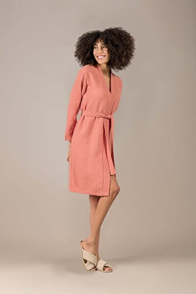 Barine Halat de baie din bumbac Waffle de culoare piersică