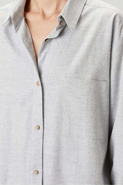 Barine Flanel Gömlek Elbise Gecelik Gri Melanj