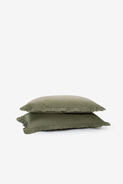Barine Frill Ruffled Linen Blend 2-Piece Pillowcase Khaki