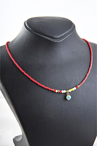 EUROMODA Red Beaded Evil Eye Design Necklace