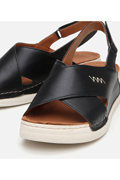 Hotiç Women's Leather Black Adjustable Comfort Sandals