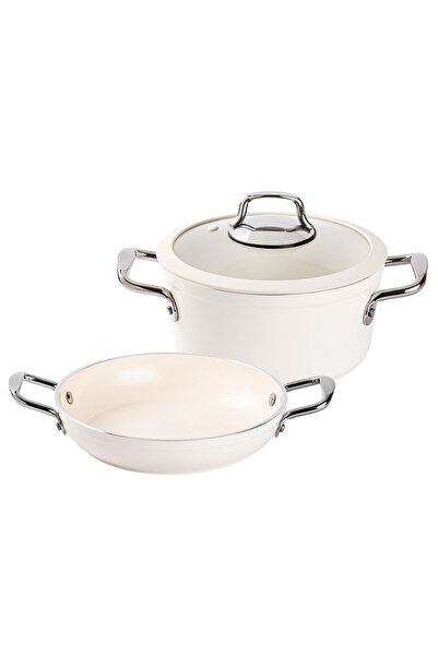 Tantitoni DELUXE KREM SERAMİK 3 PARÇA TENCERE SETİ