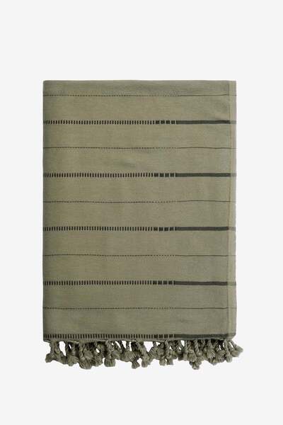 Barine Khaki / Black Boa Cotton Sofa Shawl - 130X180