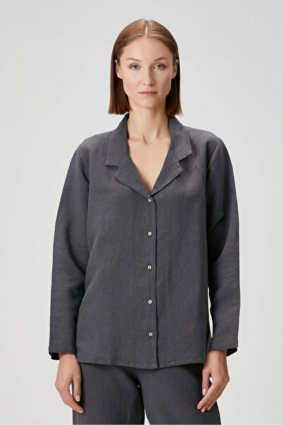 Barine Lino Linen Shirt Pajama Top Anthracite