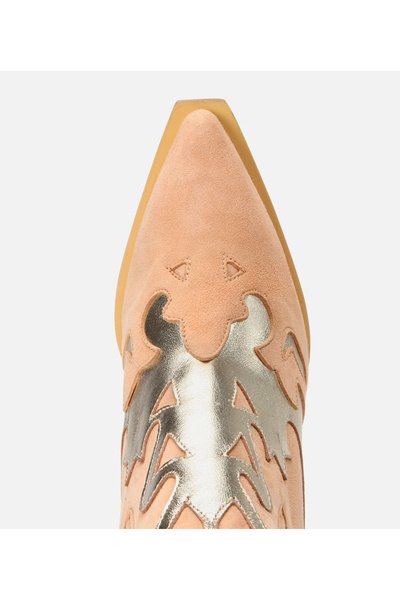 Hotiç Women's Suede Leather Beige Western Heeled Boots