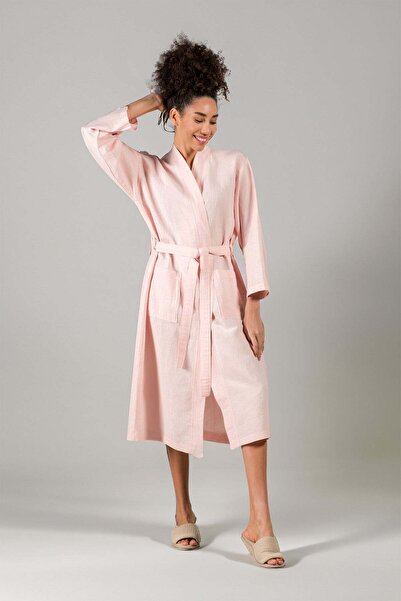 Barine Serenity Yıkanmış Keten Kimono Pembe