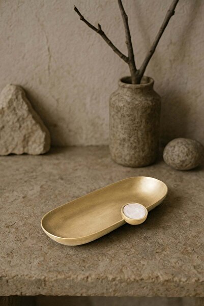 Barine Poppins Mat Pirinç Oval Dekoratif Obje Gold 16x5x3 cm