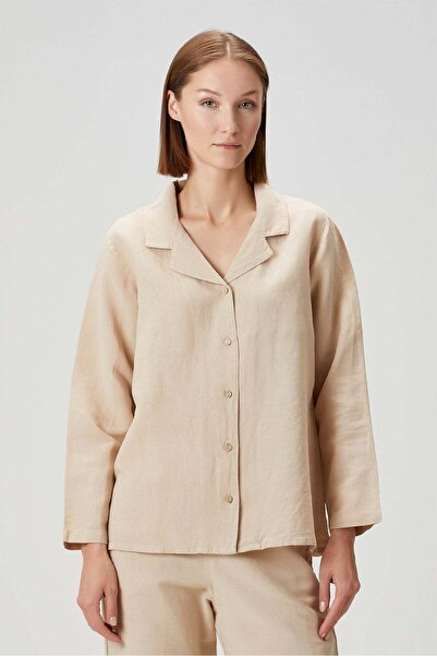 Barine Πιτζάμες Μπεζ Lino Λινό Πουκάμισο