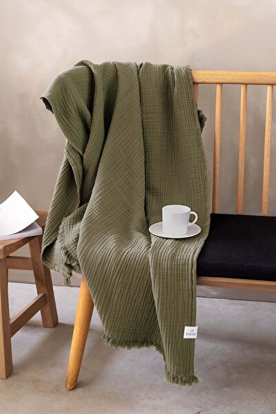 Barine Cocoon 4 Katlı Müslin Koltuk Şalı, Battaniye Haki