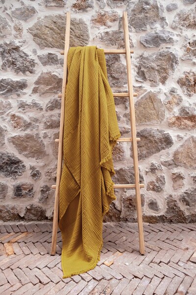 Barine Κουβέρτα καναπέ από μουσελίνα 4 στρώσεων Cocoon, κουβέρτα μουσταρδί κί...