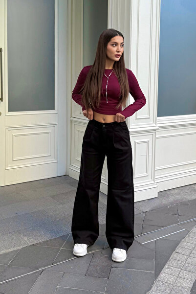 BİKELİFE Kadın Yüksek Bel Geniş Paça Esnek Salaş Pileli Palazzo Pantolon