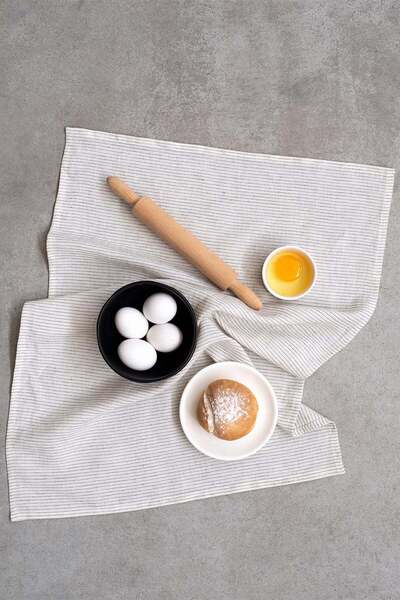 Barine Pin Stripe 2'li Keten Mutfak Havlusu Kırık Beyaz 50x75