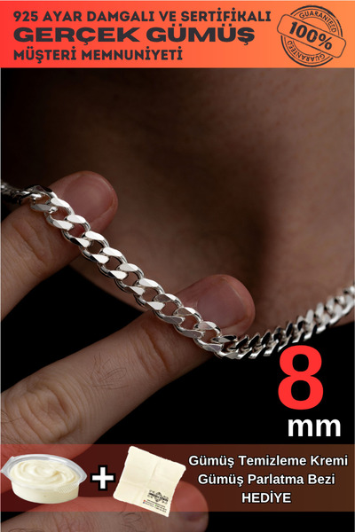 OSMANLI GÜMÜŞ Erkek Gümüş Kolye - 8mm Gurmet Model 925 Ayar Gümüş Erkek Kolye...