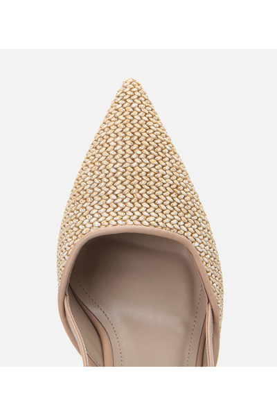 Hotiç Women's Beige Straw Detailed Open Back Stiletto