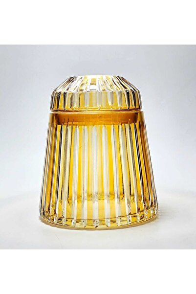 Kristal Market El Yapımı Kesme Kristal Merkür Vertical Desen Dekoratif Sunumluk Kapalı Peçetelik Amber