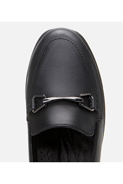 Hotiç Hakiki Deri Siyah Kadın Tokalı Loafer