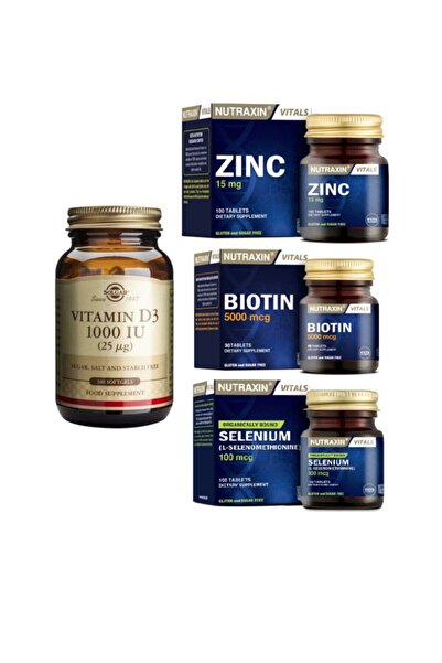 Solgar D3 Vitamini 100 Kapsül+çinko 15 Mg 100 Tablet +biotin 5000 Mcg 30 Tablet+selenium 100mcg 100