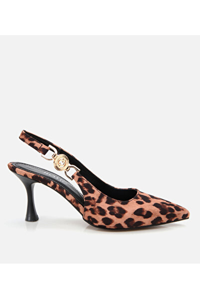 Hotiç Stiletto cu spatele deschis cu model leopard bronzat pentru femei