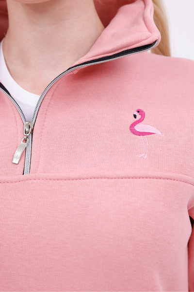 T SteepRockt Women's Relax Fit Comfortable Cut Cotton Fleece Lined Half Zipper Pink Stand Collar Sweatshirt