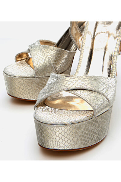 Hotiç Γυναικείο βραδινό φόρεμα με χρυσό μοτίβο φιδιού Ψηλοτάκουνα πέδιλα