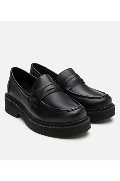 Hotiç Hakiki Deri Siyah Kadın Loafer