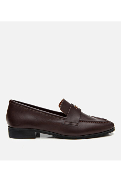 Hotiç Kadın Deri Kahverengi Logo Detaylı Loafer