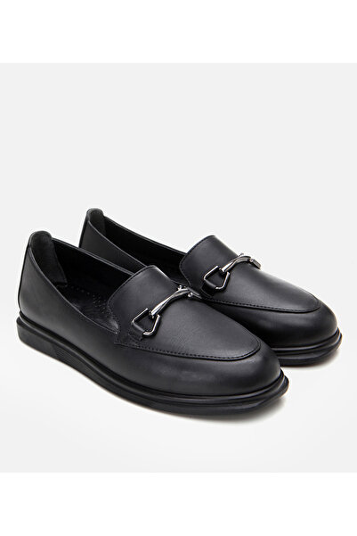 Hotiç Genuine Leather Black Women's Buckle Loafer