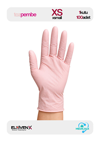 Medicalx Toz Pembe Nitril Muayene Eldiveni Pudrasız 100 lü Paket - Xsmall