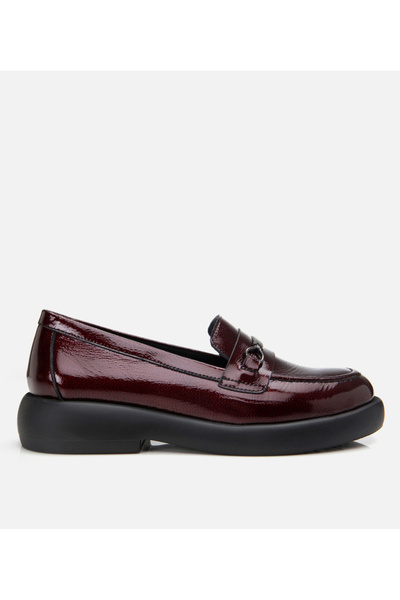Hotiç Loafer de damă din piele naturală roșu Claret cu cataramă