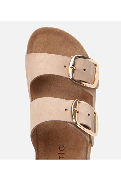 Hotiç Kadın Nubuk Deri Bej Kemerli Düz Terlik
