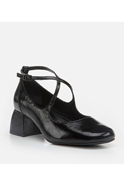 Hotiç Чорні жіночі туфлі з натуральної шкіри на товстих підборах