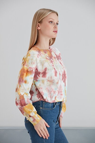 MAMAYAGA Women's Tie-Dye Pattern Crop Boy Yellow Pink Beige Knitwear Sweater