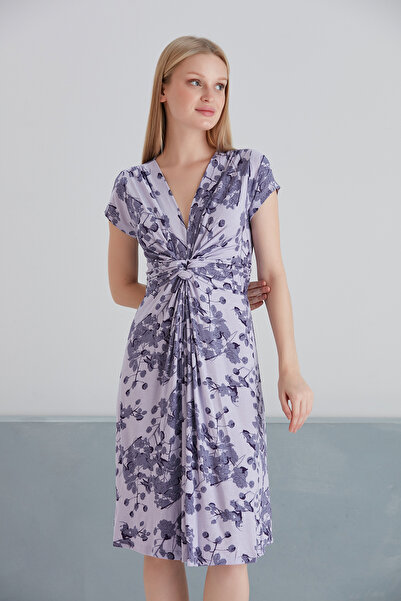 MAMAYAGA Kadın Önden Düğümlü Viskon Çiçekli Spor Şık Hamile Elbisesi