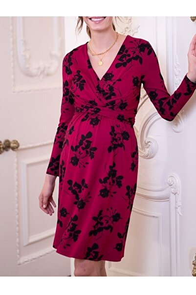 MAMAYAGA Ženska haljina za dojenje dugih rukava, detaljna Cvetni dezen Viskoz...