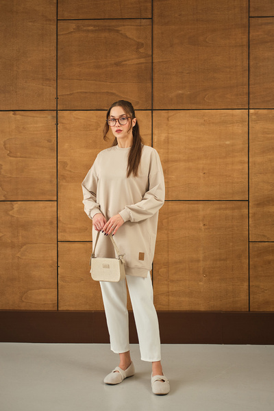 LOCCO Women's Cream Tunic - Crest Detail and Loose