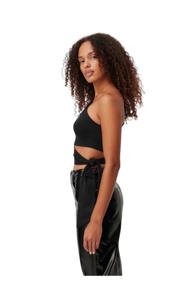 MAMAYAGA Жіноча талія зав'язка деталь один рукав довгий відкритий спортивний стильний комфортний блузка кроп-топ з цвілі