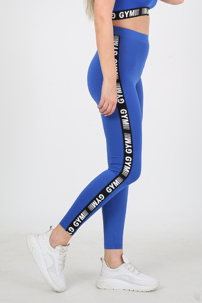 EDSA Mavi Polyester Yanı Şerit Detaylı Sporcu Kadın Tayt