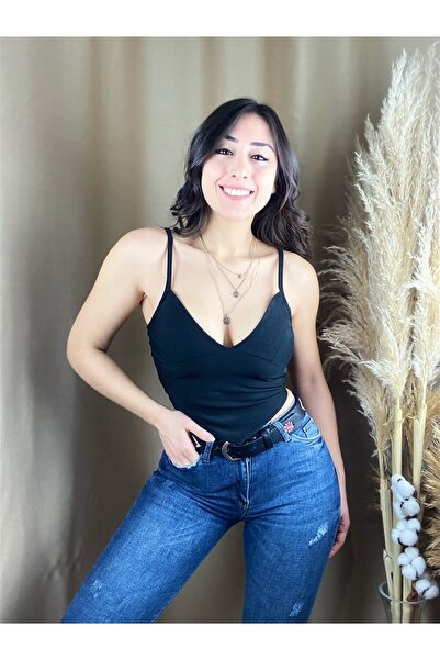 MAMAYAGA Жіночий чорний V-подібний асиметричний кроп-топ