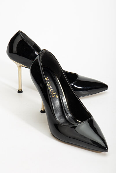 RİSSOLİ Kadın Siyah Rugan Topuk Gold Detaylı Stiletto