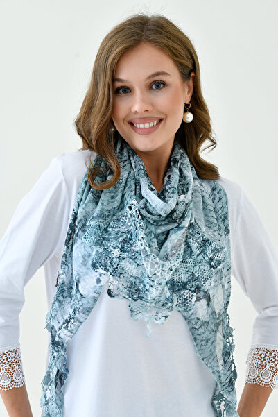 MAMAYAGA Kadın Dantel ve Örgü İşlemeli Yıkamalı Spor Şık Dokulu Boyunluk Şal