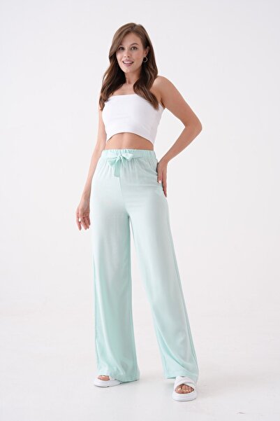 MAMAYAGA Women's High Waist Belted 100% Viscose Cotton Wide Leg Stylish Casual Plus Size Curve Pants