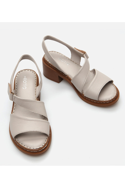 Hotiç Women's Leather Gray Heeled Sandals