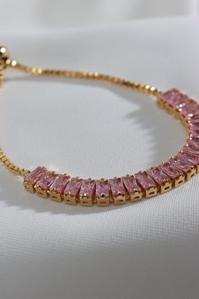 Genel Markalar Pembe Baget Taşlı Gold Asansörlü Su Yolu Bileklik