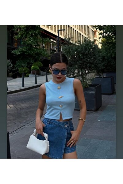 MAMAYAGA Γυναικεία αμάνικη αθλητική κομψή μπλούζα με λαιμόκοψη με αγκράφα μπροστά