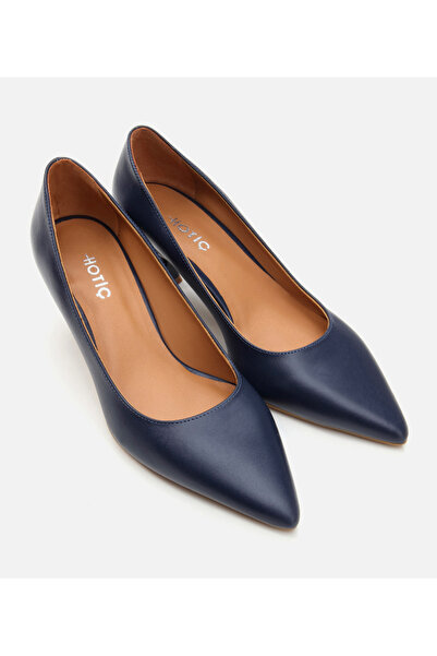 Hotiç Genuine Leather Hotiç Navy Blue Stiletto