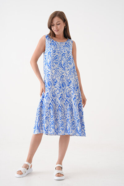 MAMAYAGA Fusta fără mâneci pentru femei, cu decolteu, cu volan, rochie țesătă...