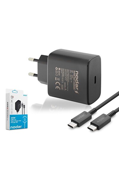 NODAR ND1007 Type-C PD Hızlı Şarj Seti 45W Type-C Adaptörlü - Siyah