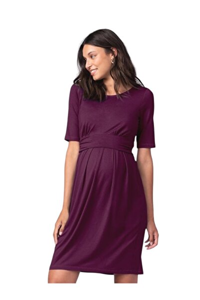 MAMAYAGA Kadın Kısa Kol Emzirme Detaylı Tesettüre Uygun Viskon Rahat Şık Midi Hamile Elbisesi