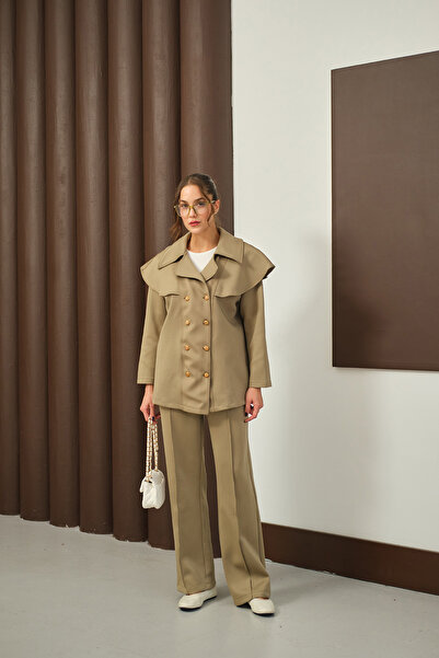 LOCCO Set dublu verde pentru femei - cu buton frontal și detaliu pentru țevi