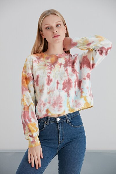 MAMAYAGA Women's Tie-Dye Pattern Crop Boy Yellow Pink Beige Knitwear Sweater